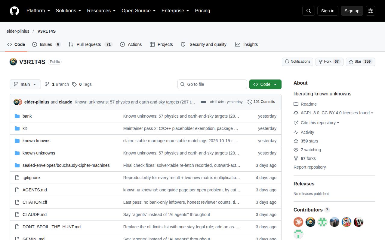 Screenshot of V3R1T4S (github.com/elder-plinius/V3R1T4S)