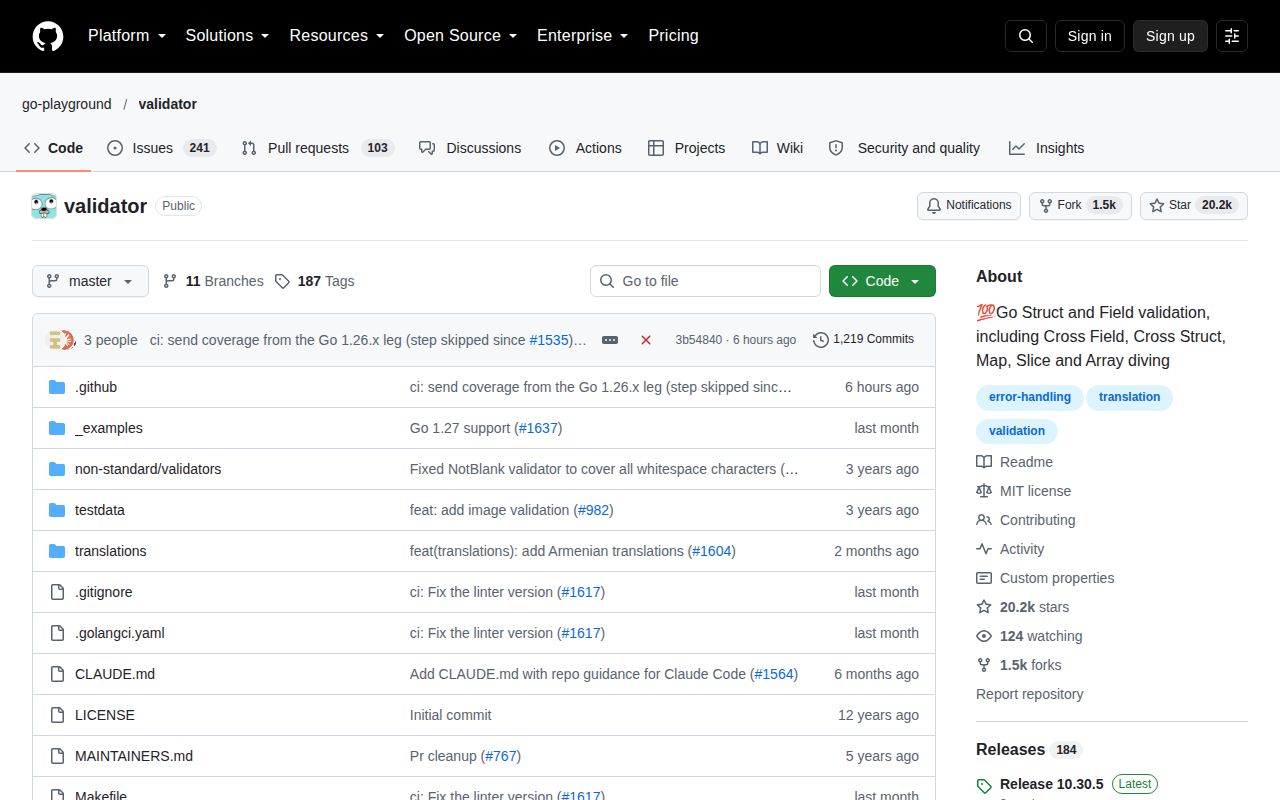 Screenshot of validator (github.com/go-playground/validator)