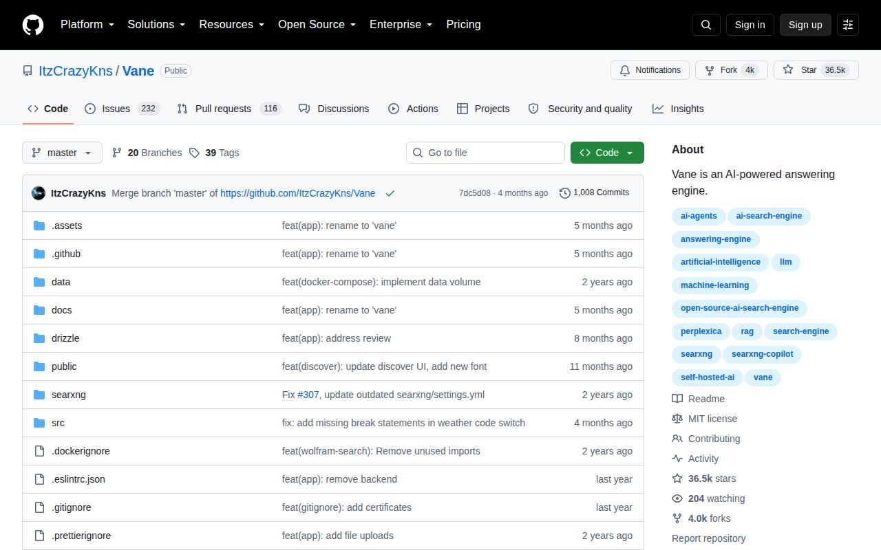 Screenshot of Vane (github.com/ItzCrazyKns/Vane)
