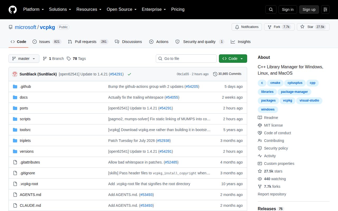 Screenshot of vcpkg (github.com/microsoft/vcpkg)