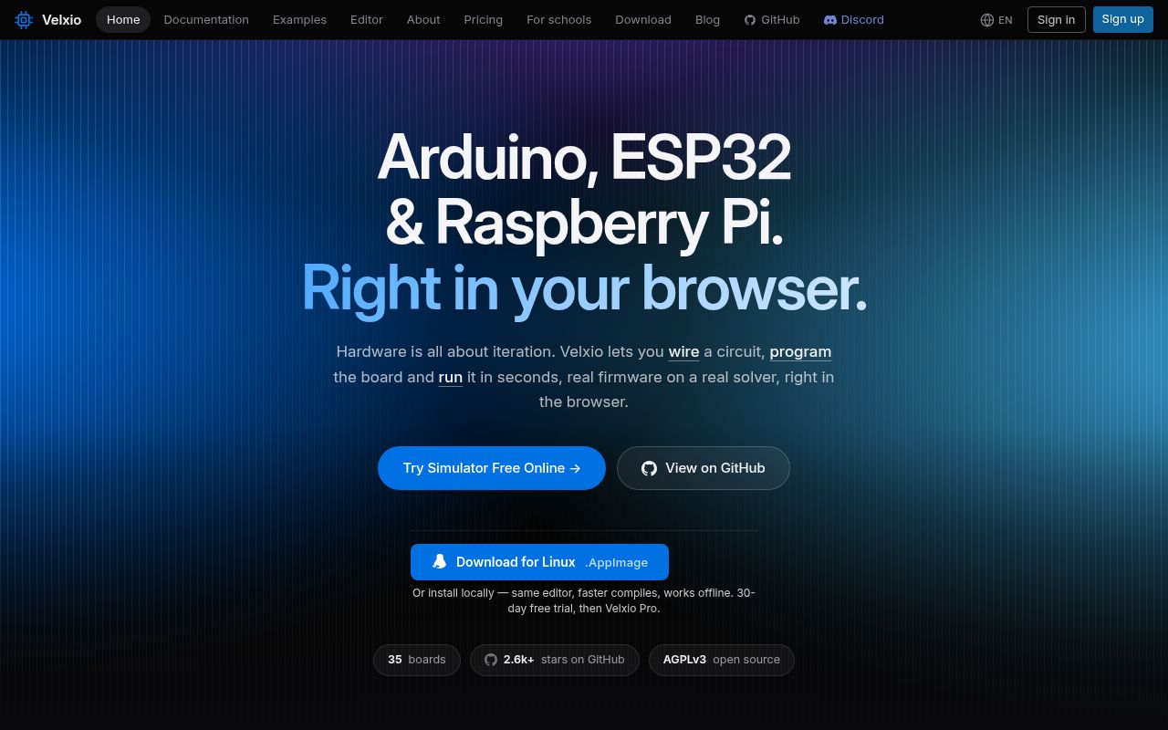Screenshot of velxio (velxio.dev)
