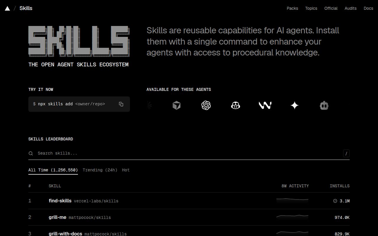 Screenshot of skills (skills.sh)