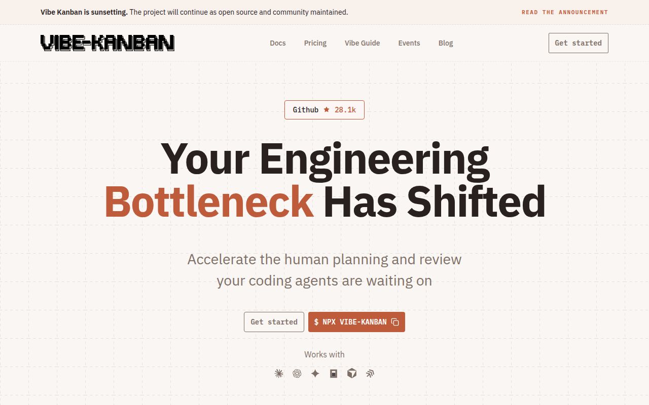 Screenshot of vibe-kanban (www.vibekanban.com)