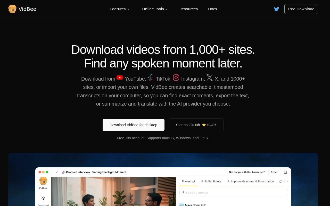 Screenshot of VidBee (vidbee.org)