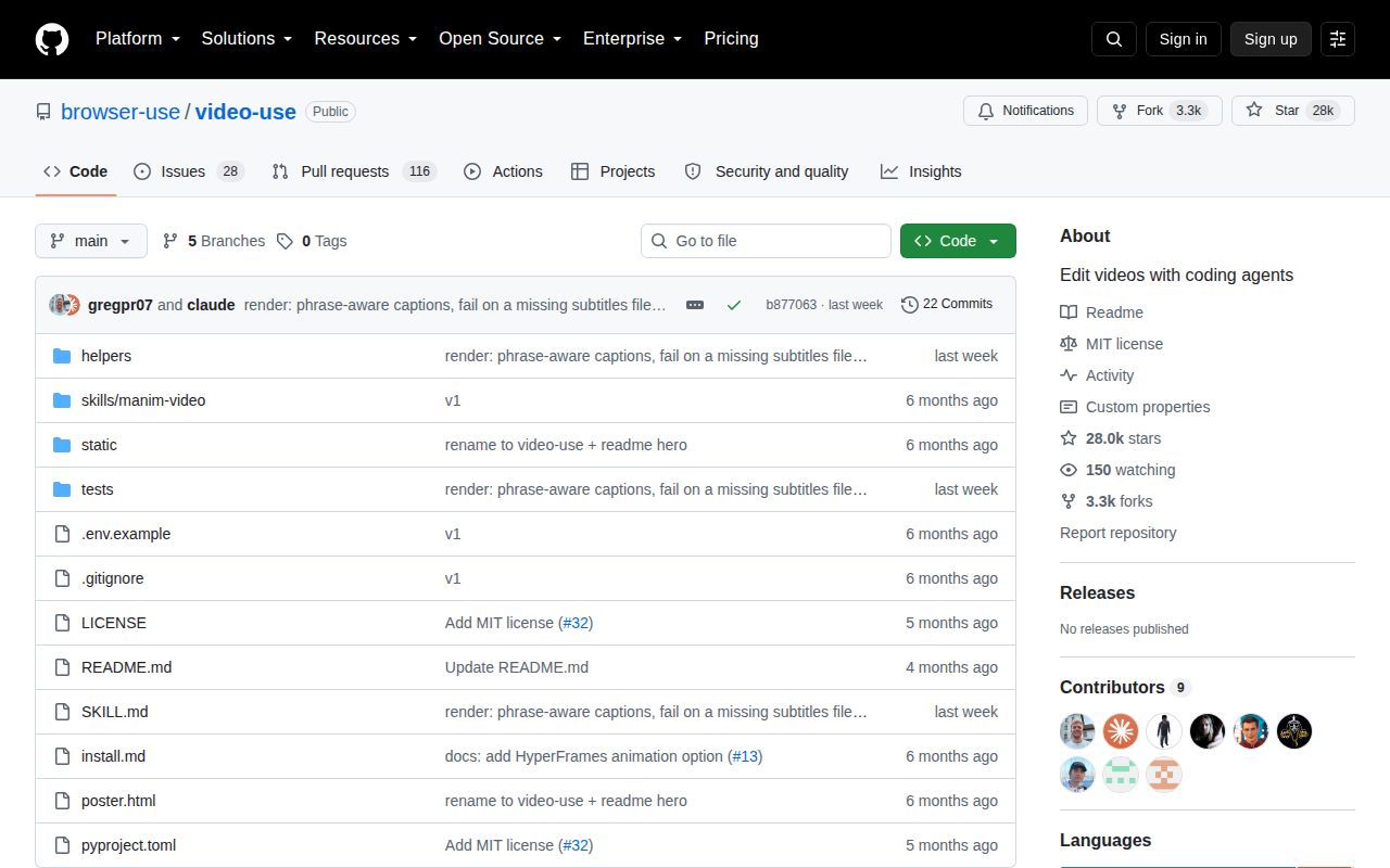 Screenshot of video-use (github.com/browser-use/video-use)
