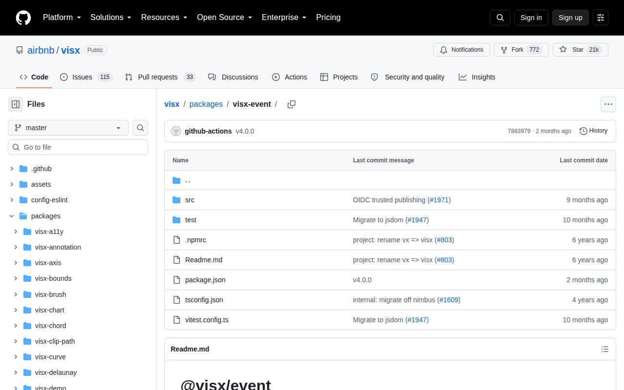 Screenshot of @visx/event documentation