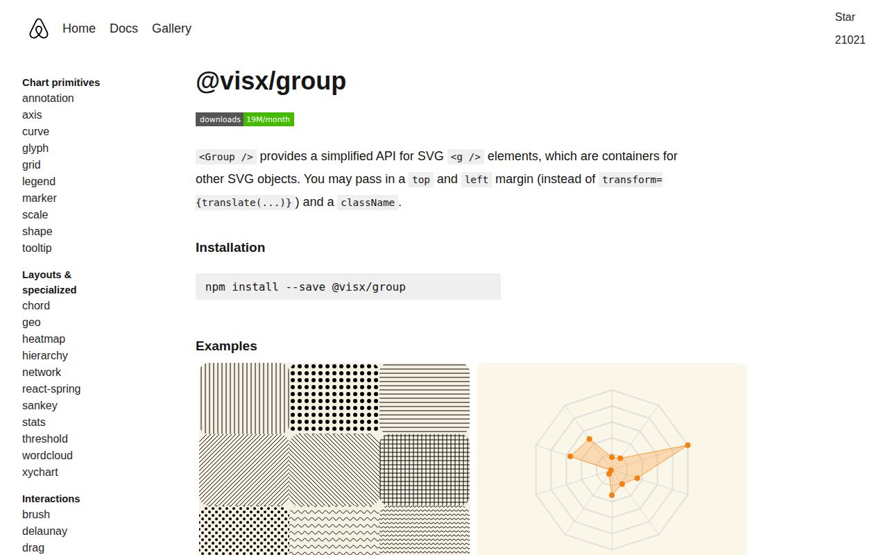 Screenshot of @visx/group documentation