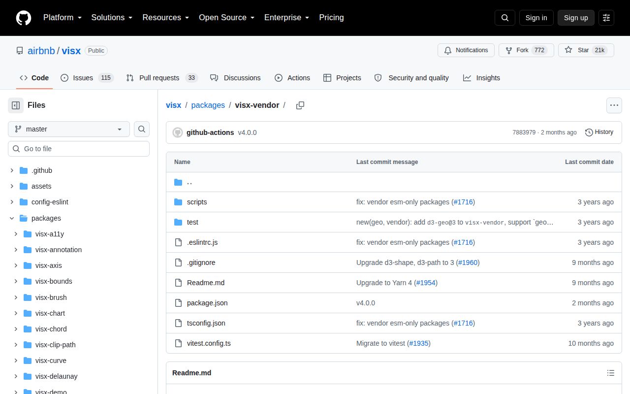 Screenshot of @visx/vendor documentation