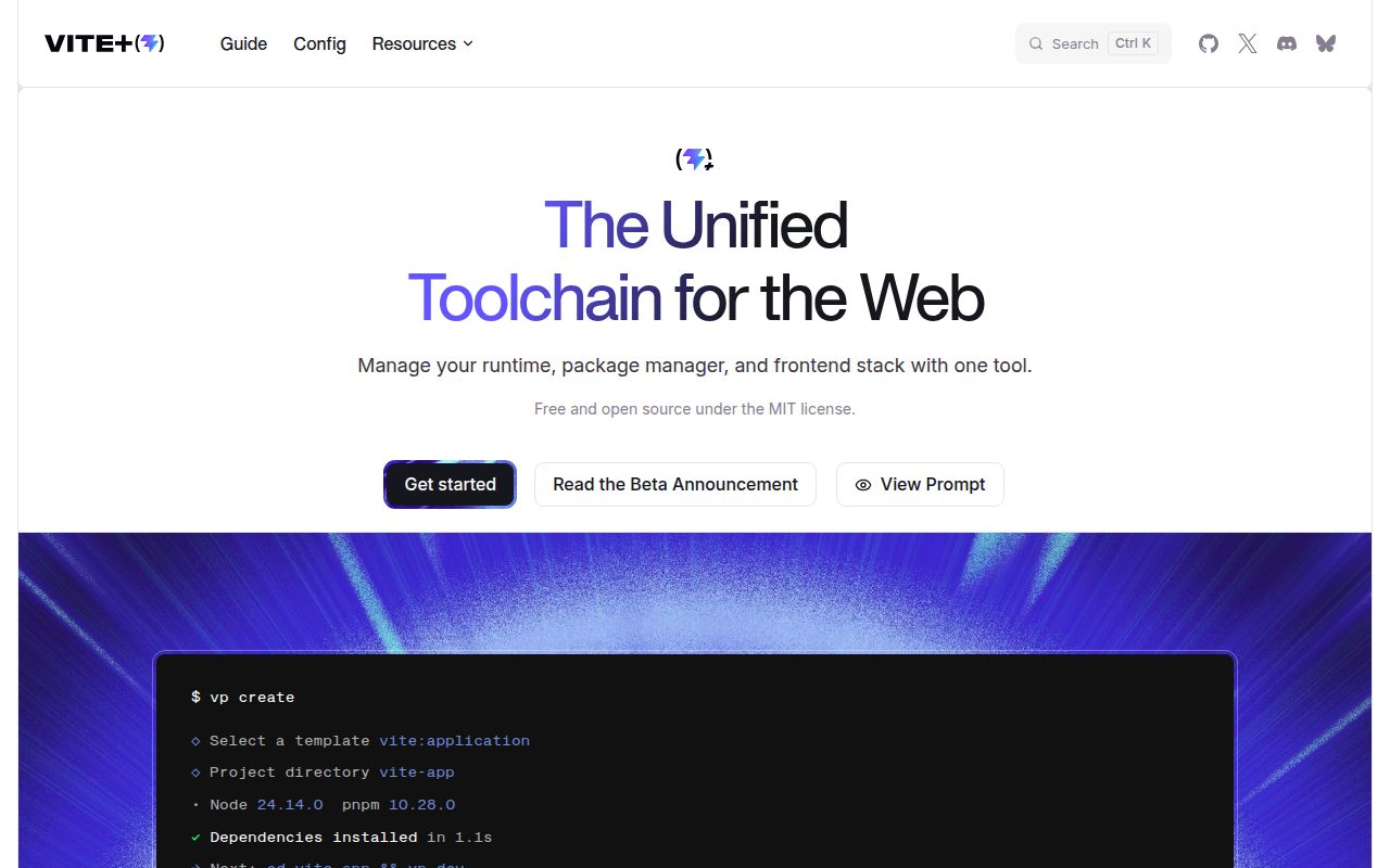Screenshot of vite-plus (viteplus.dev)