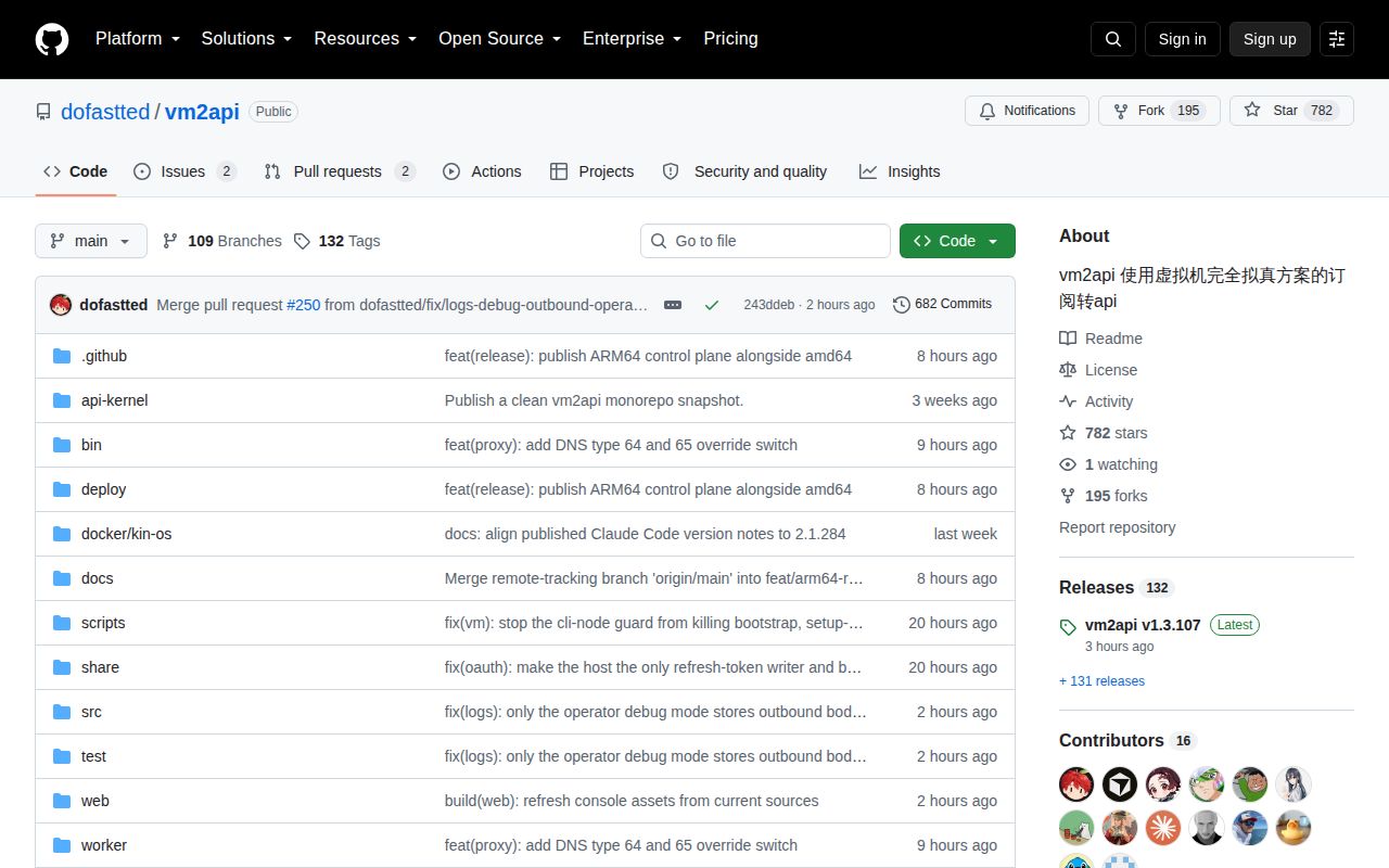 Screenshot of vm2api (github.com/dofastted/vm2api)