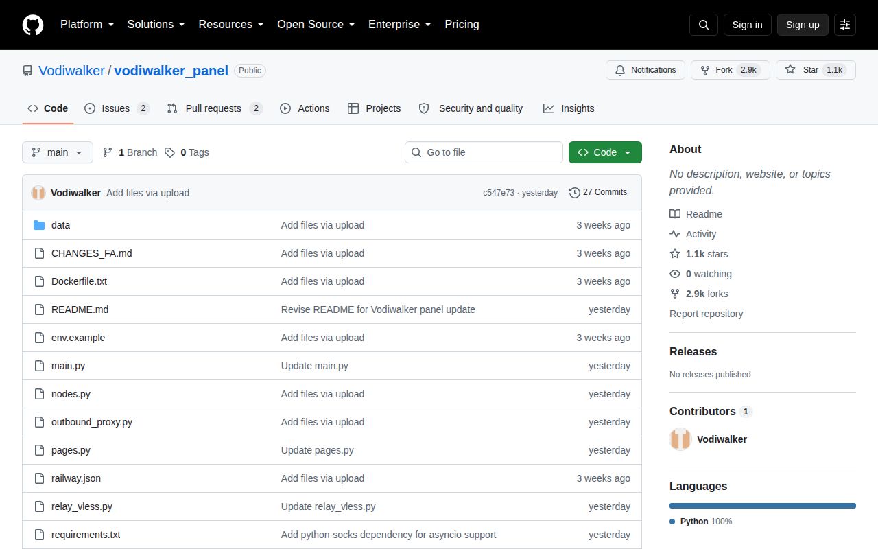 Screenshot of vodiwalker_panel (github.com/Vodiwalker/vodiwalker_panel)