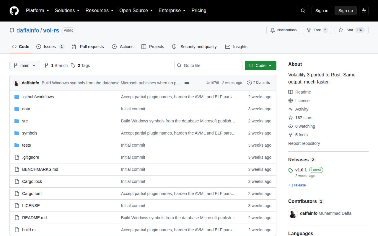 Screenshot of vol-rs (github.com/daffainfo/vol-rs)
