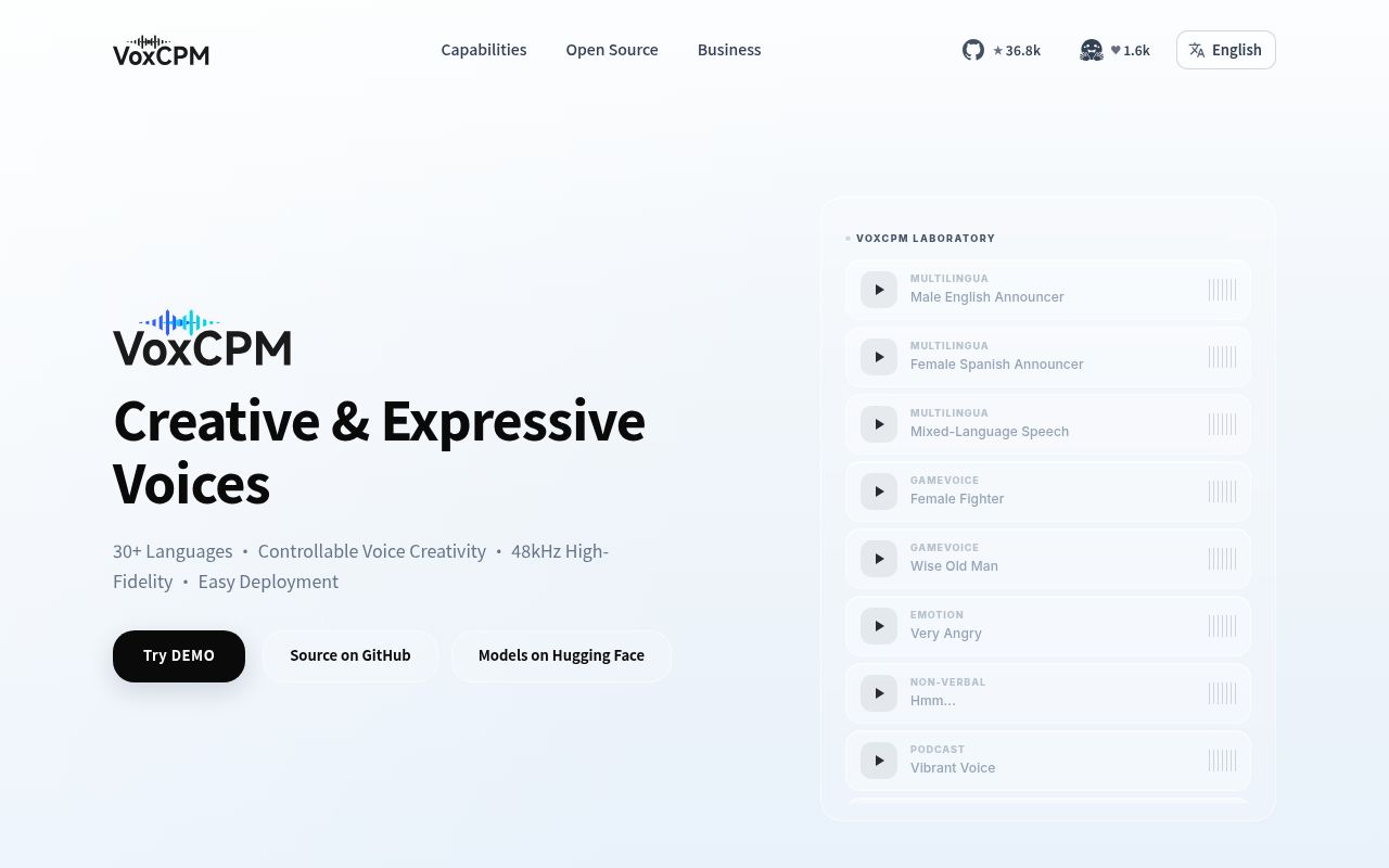 Screenshot of VoxCPM (voxcpm.com)