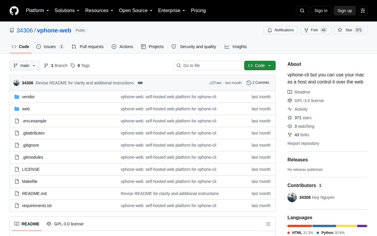 Screenshot of vphone-web (github.com/34306/vphone-web)