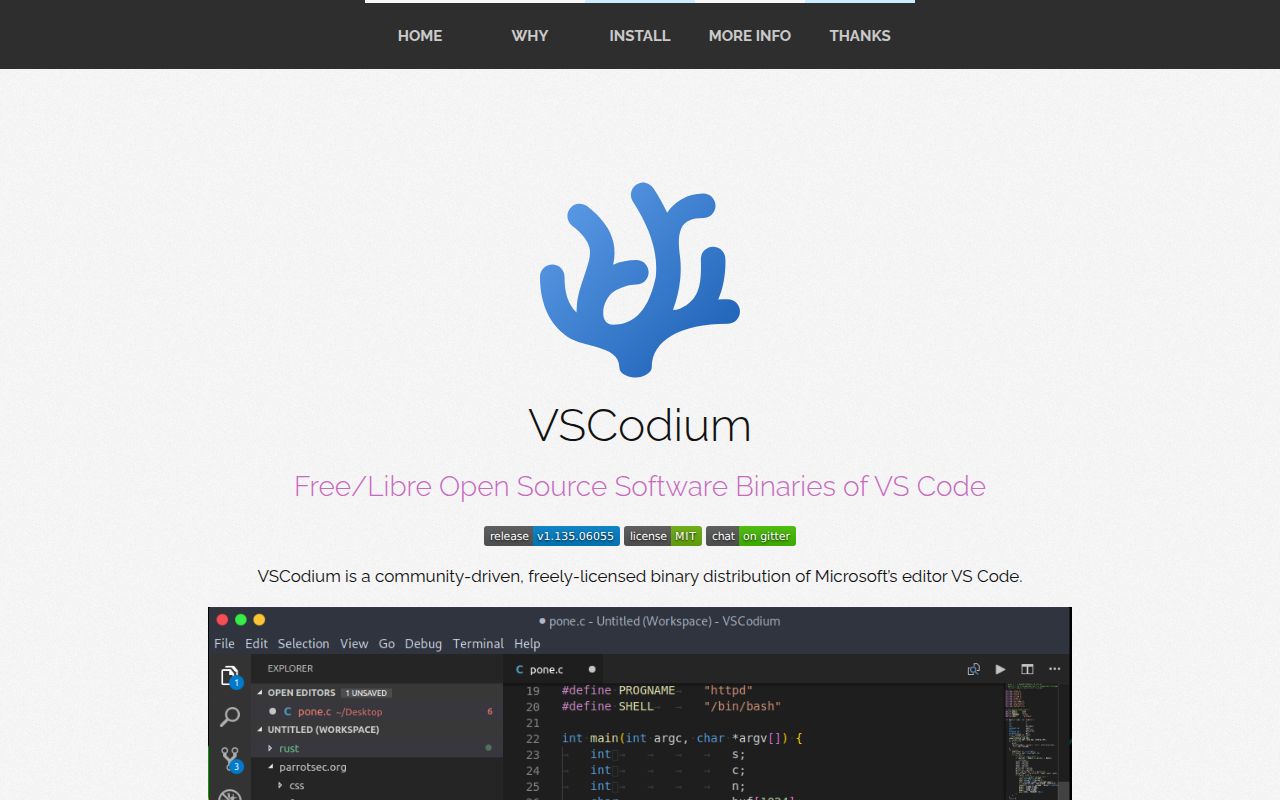 Screenshot of vscodium (vscodium.com)