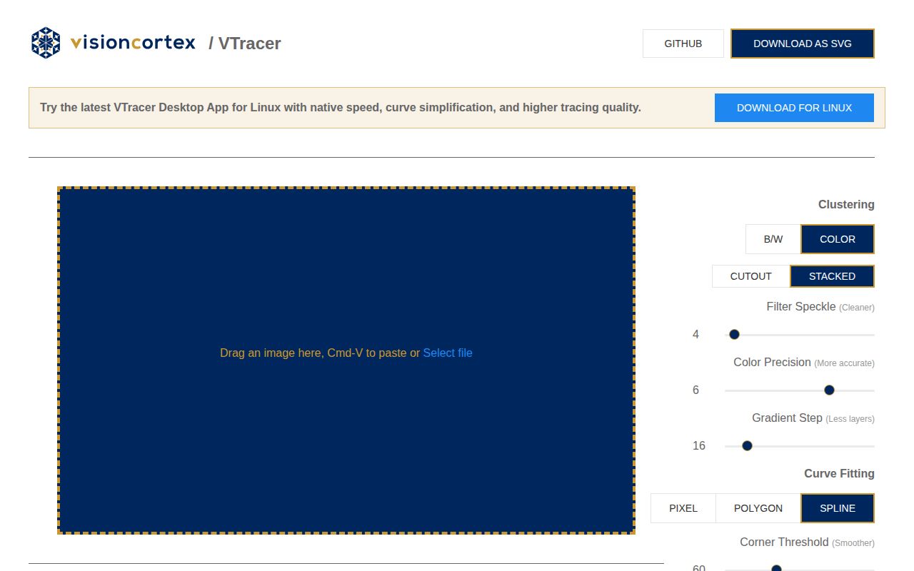 Screenshot of vtracer (www.visioncortex.org/vtracer)