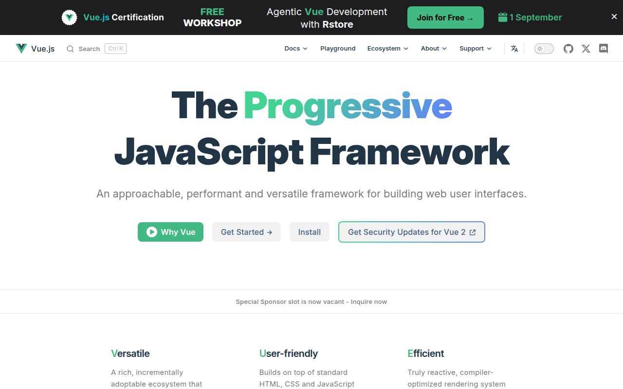 Screenshot of core (vuejs.org)