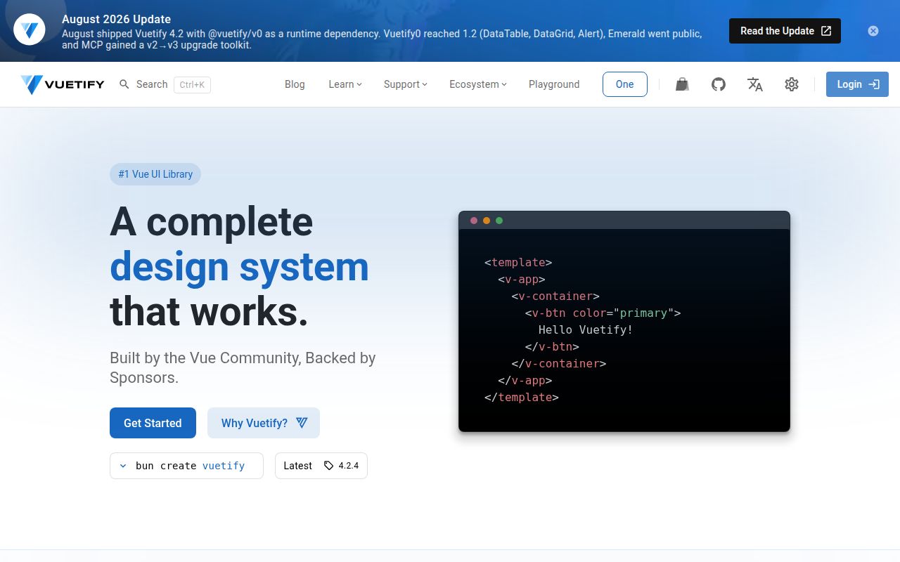 Screenshot of vuetify (vuetifyjs.com)