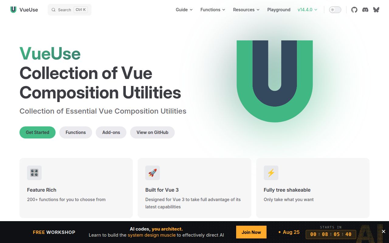 Screenshot of @vueuse/core documentation