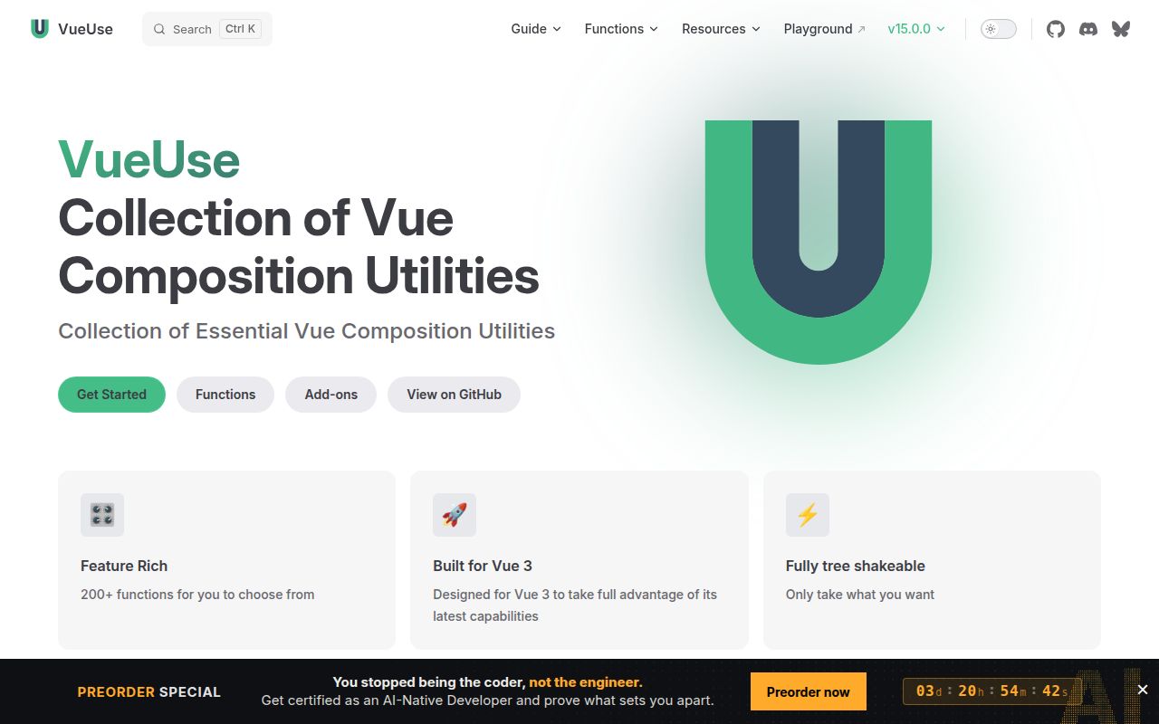 Screenshot of vueuse (vueuse.org)