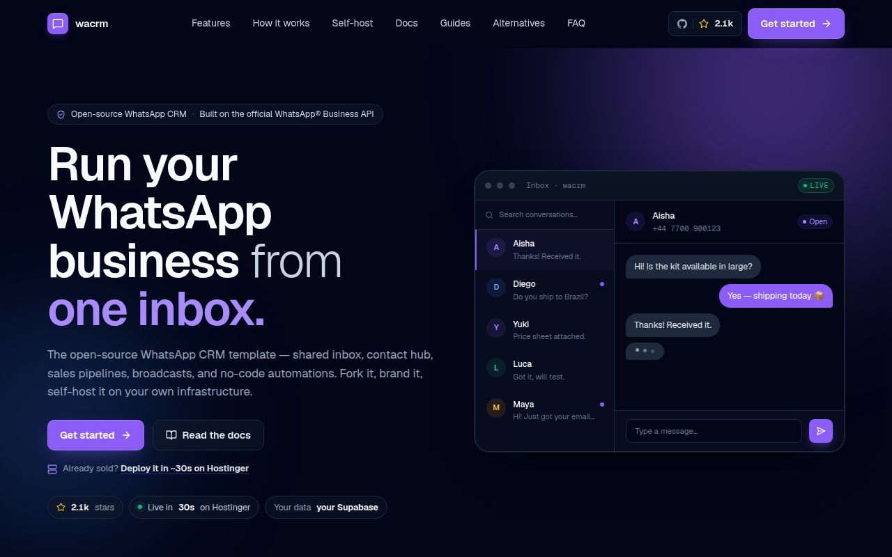 Screenshot of wacrm (wacrm.tech)