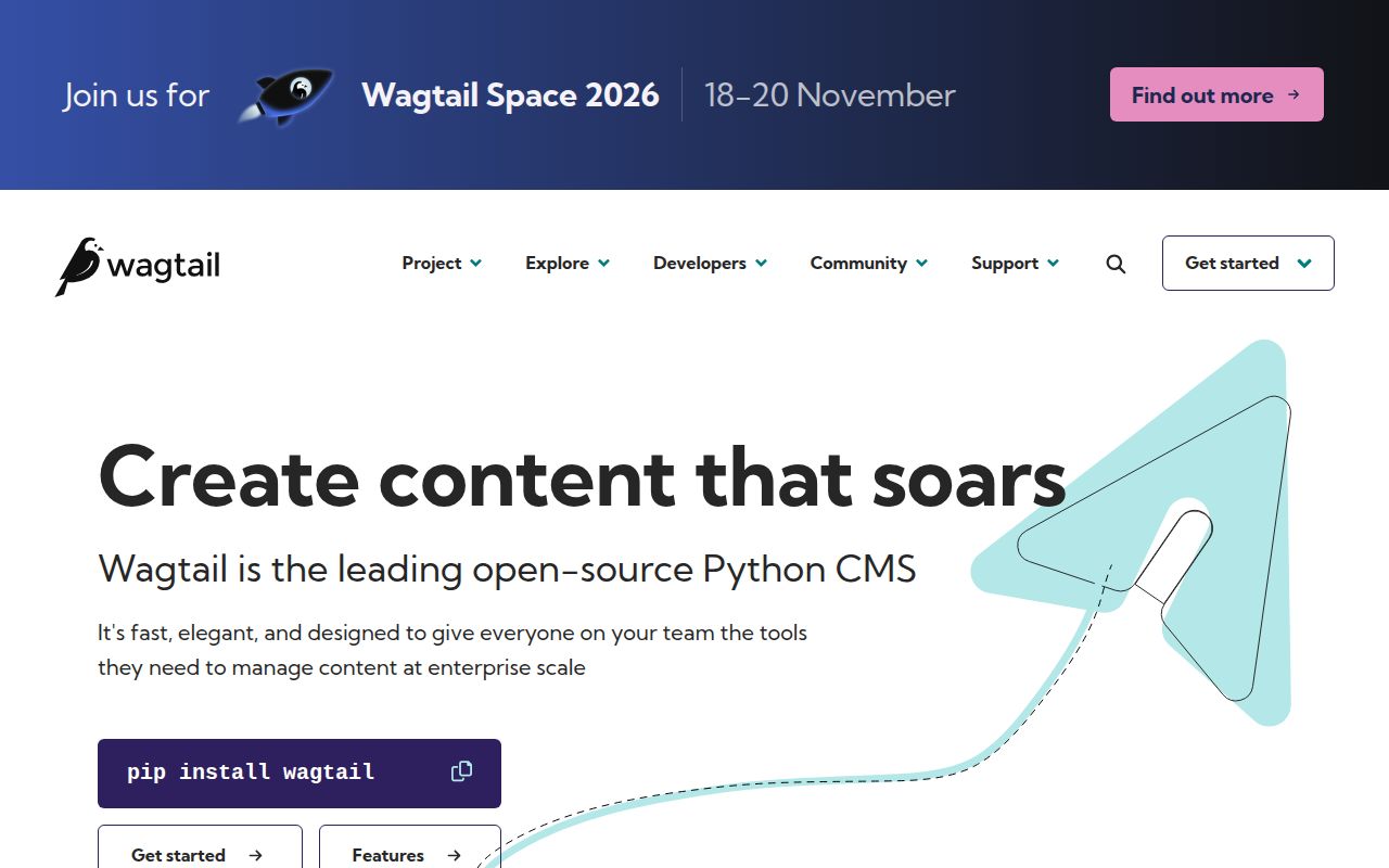 Screenshot of wagtail (wagtail.org)