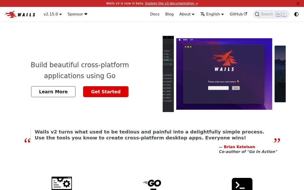 Screenshot of wails (wails.io)