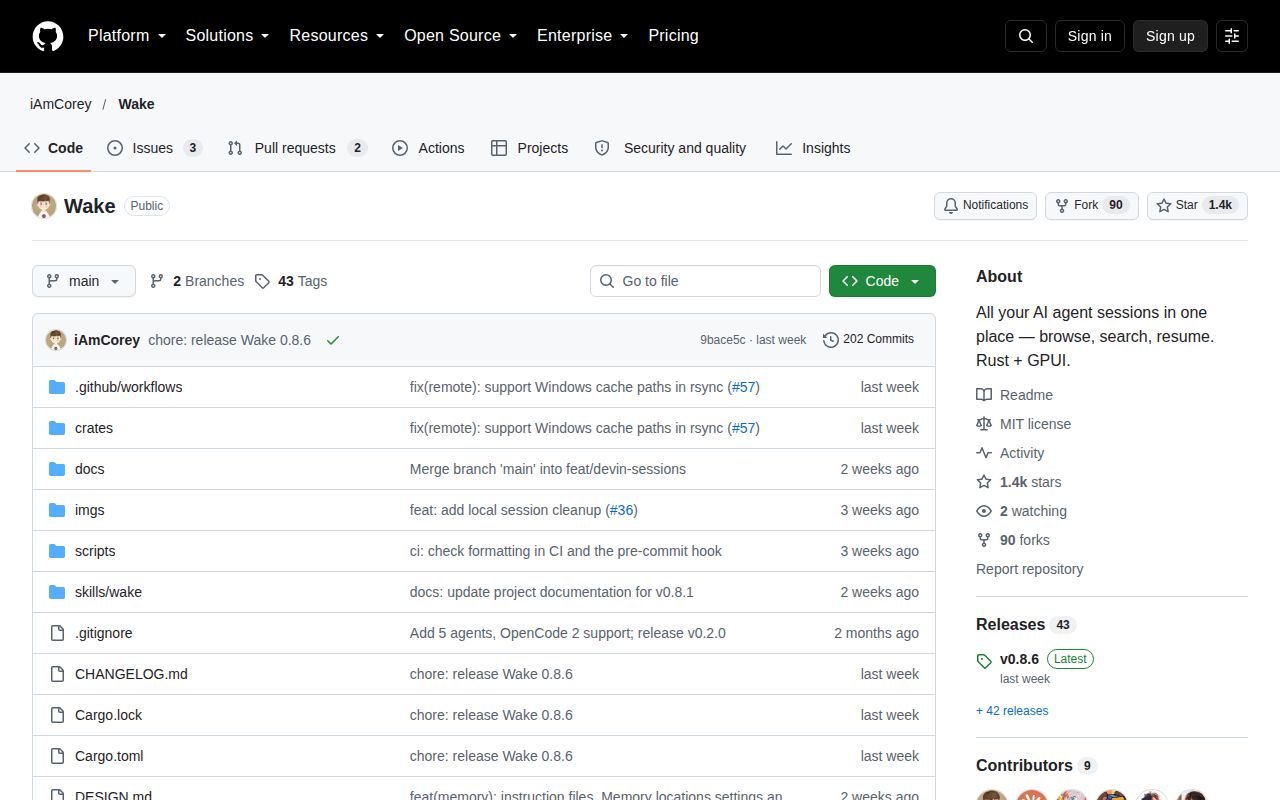 Screenshot of Wake (github.com/iAmCorey/Wake)