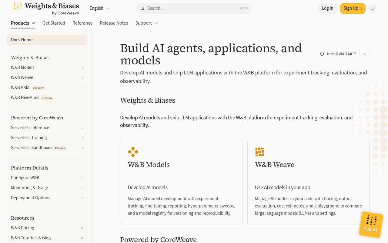 Screenshot of wandb documentation