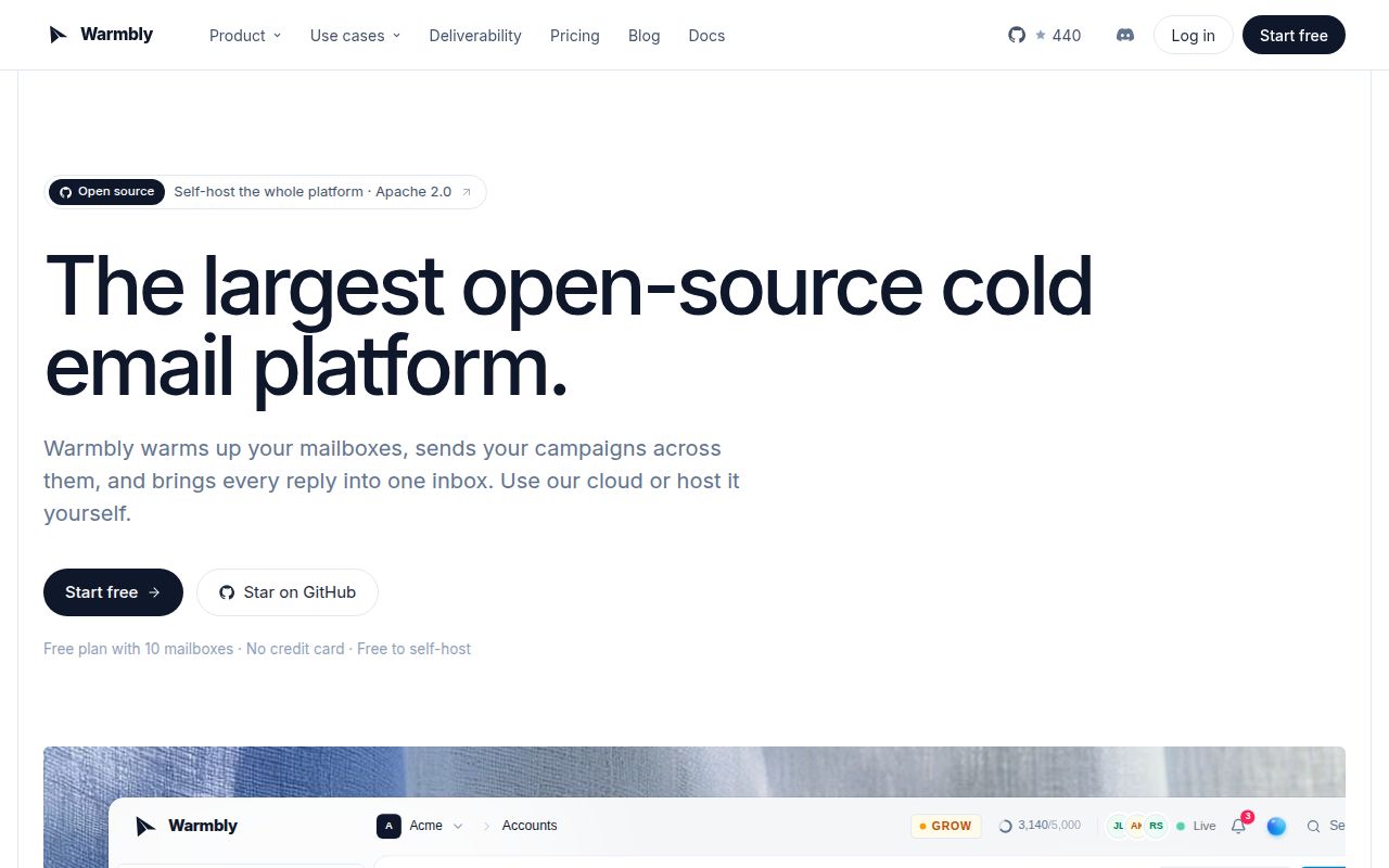 Screenshot of warmbly (warmbly.com)