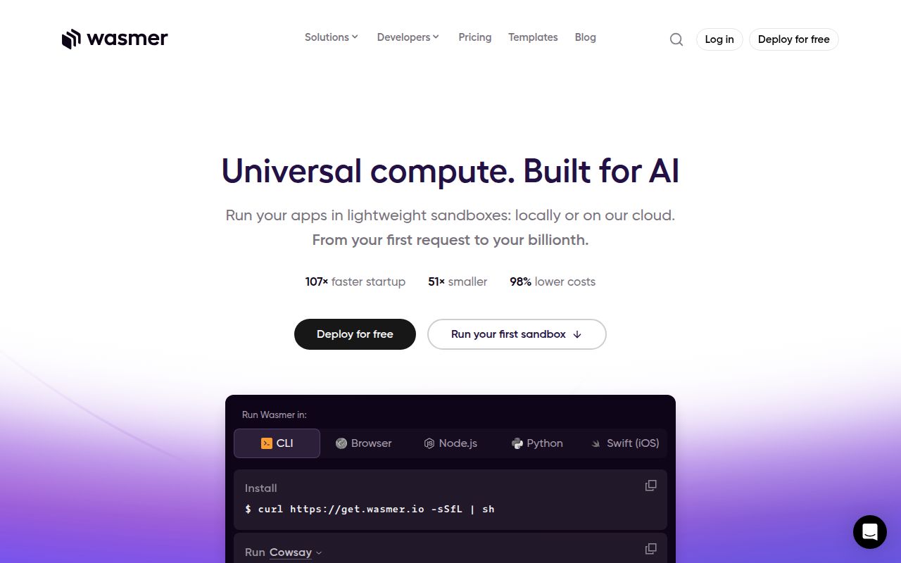 Screenshot of wasmer (wasmer.io)