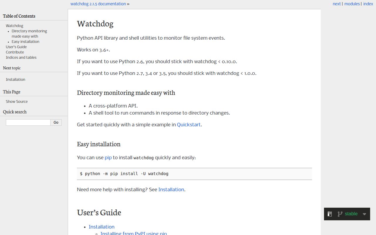 Screenshot of watchdog documentation