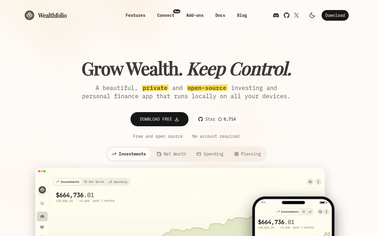 Screenshot of wealthfolio (wealthfolio.app)