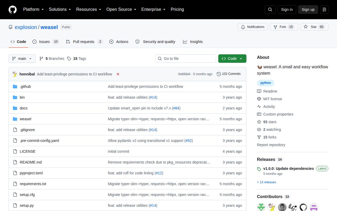 Screenshot of weasel documentation
