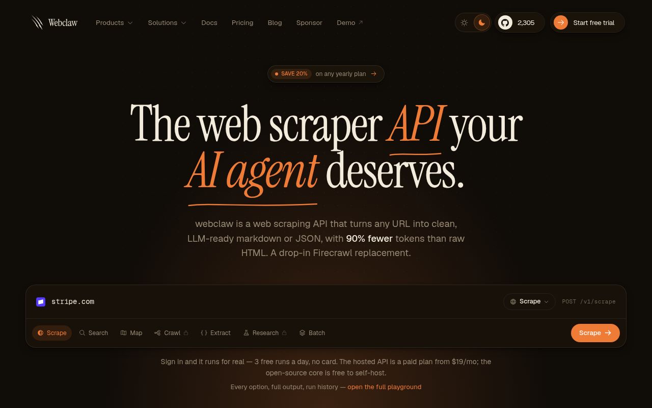Screenshot of webclaw (webclaw.io)