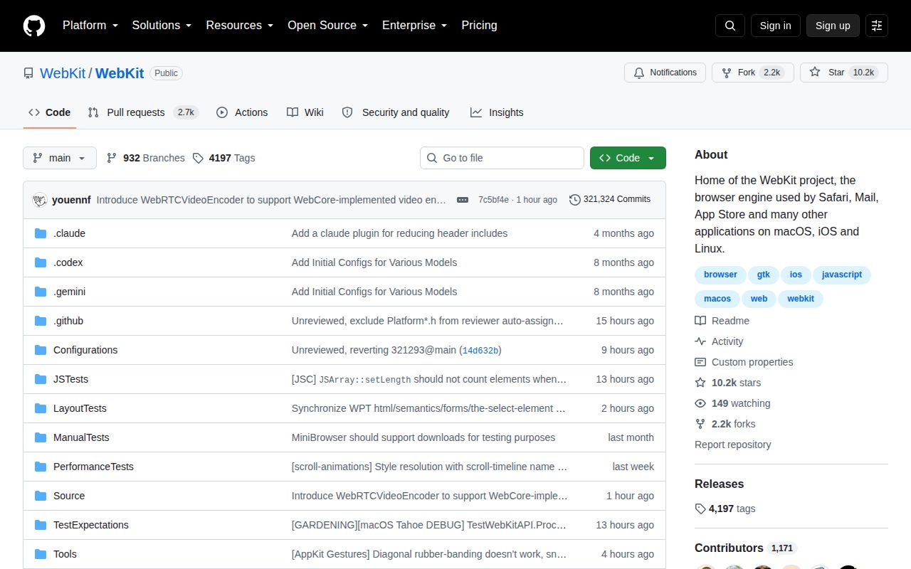 Screenshot of WebKit (github.com/WebKit/WebKit)