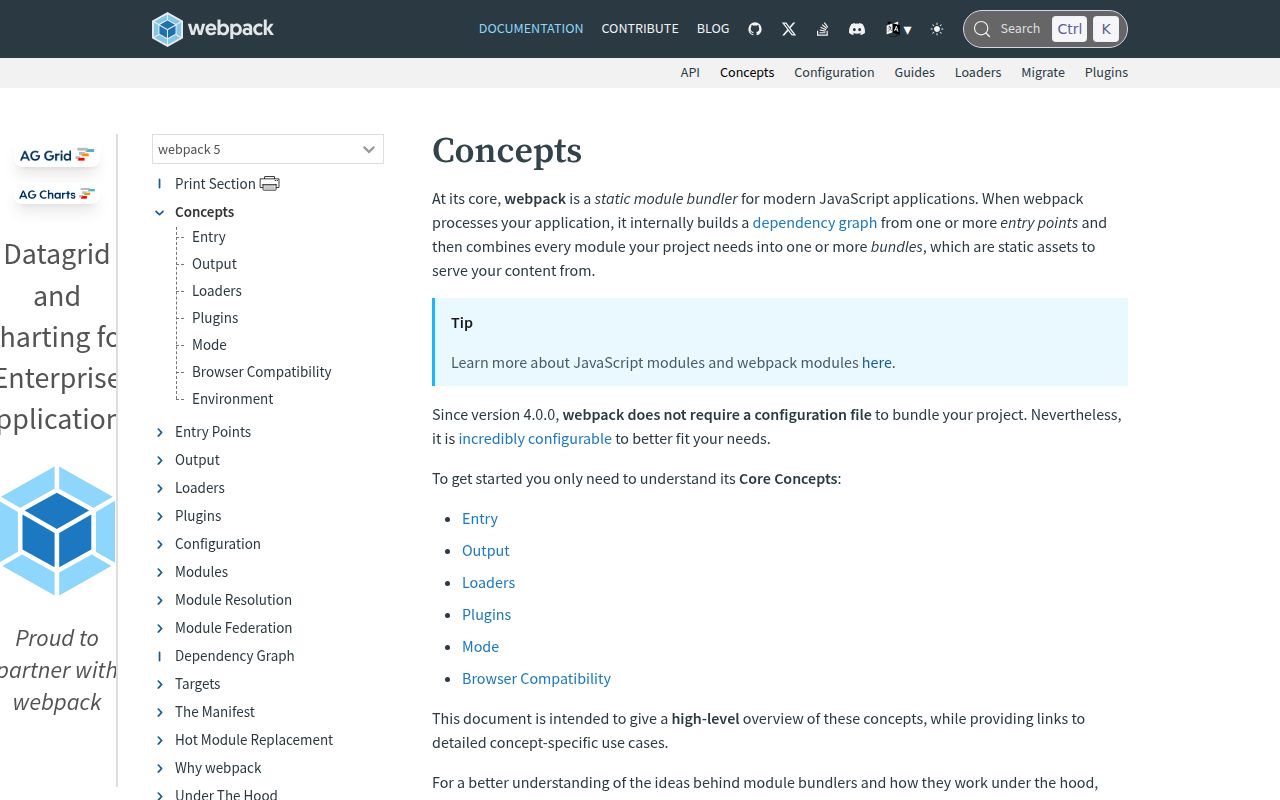 Screenshot of webpack documentation