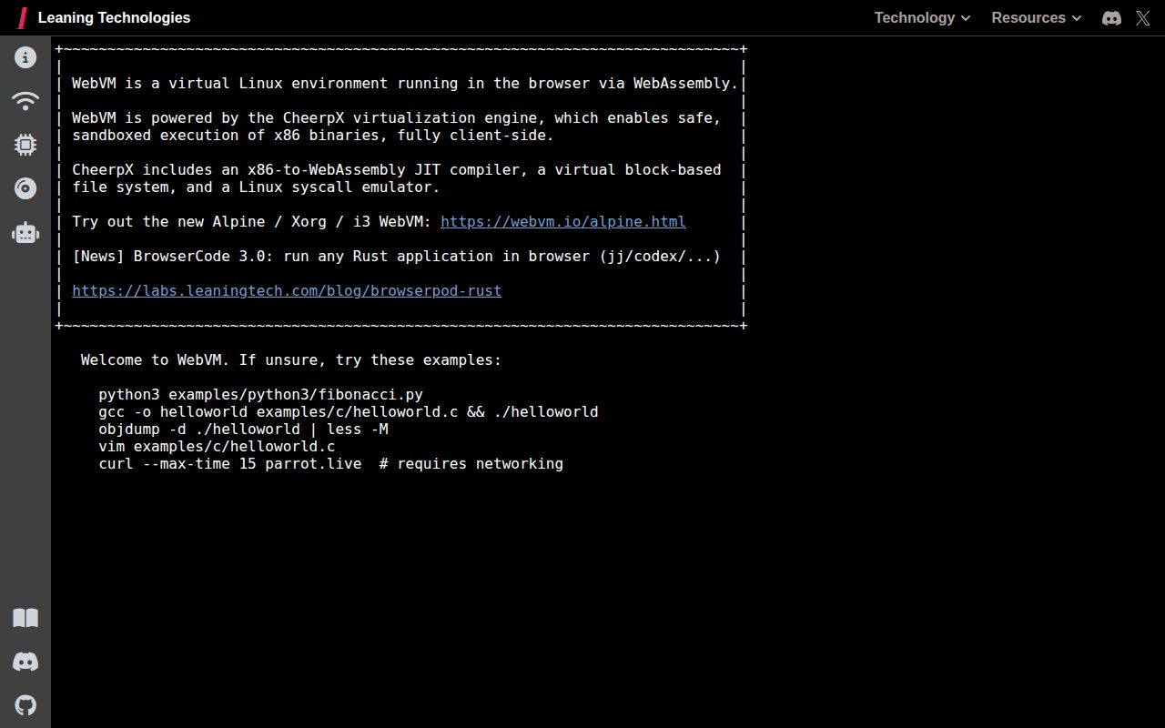 Screenshot of webvm (webvm.io)