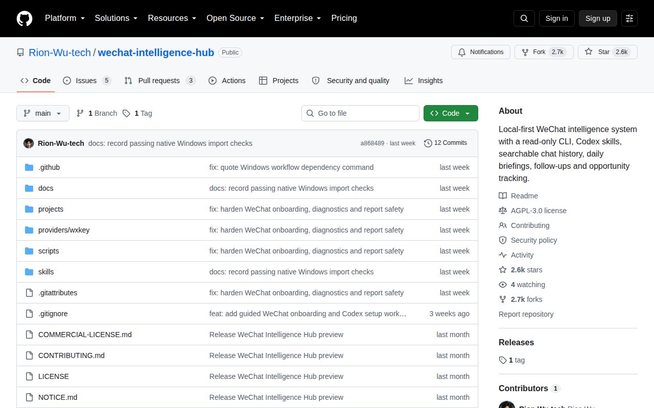 Screenshot of wechat-intelligence-hub (github.com/Rion-Wu-tech/wechat-intelligence-hub)