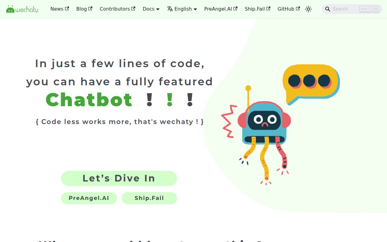 Screenshot of wechaty (wechaty.js.org)