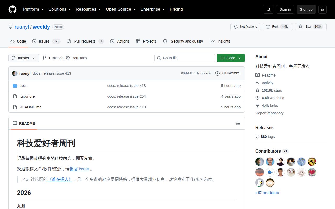 Screenshot of weekly (github.com/ruanyf/weekly)