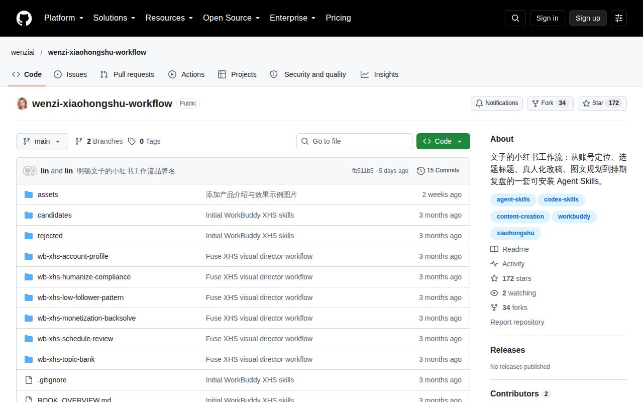 Screenshot of wenzi-xiaohongshu-workflow (github.com/wenziai/wenzi-xiaohongshu-workflow)