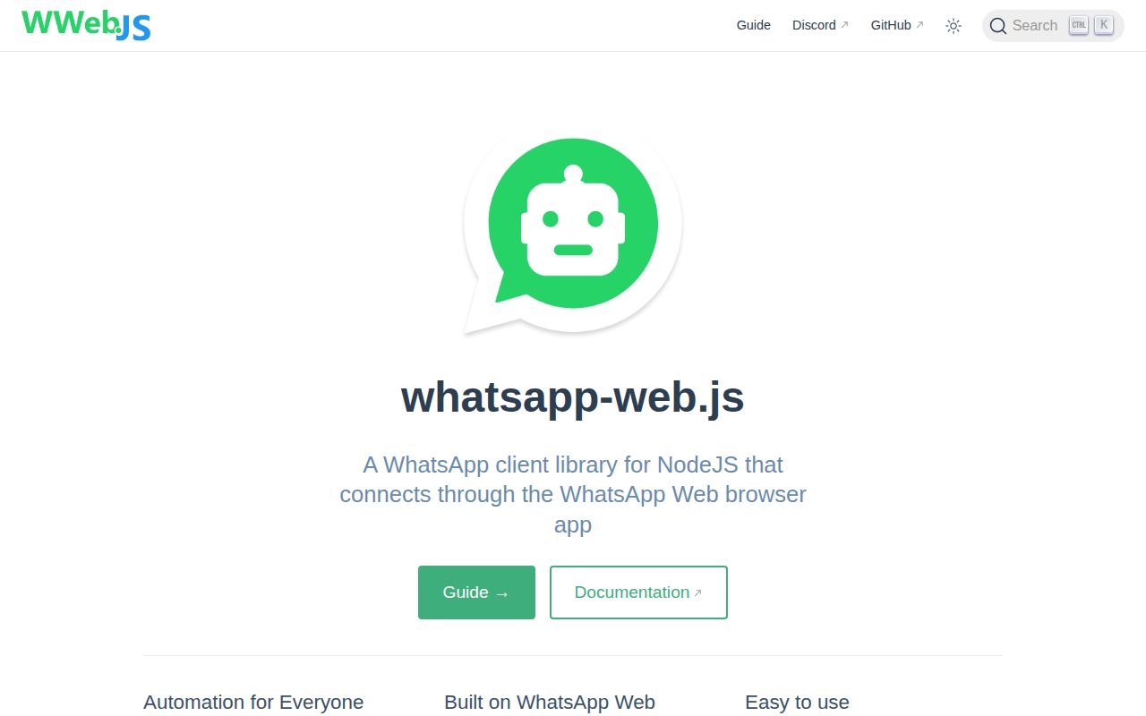 Screenshot of whatsapp-web.js (wwebjs.dev)