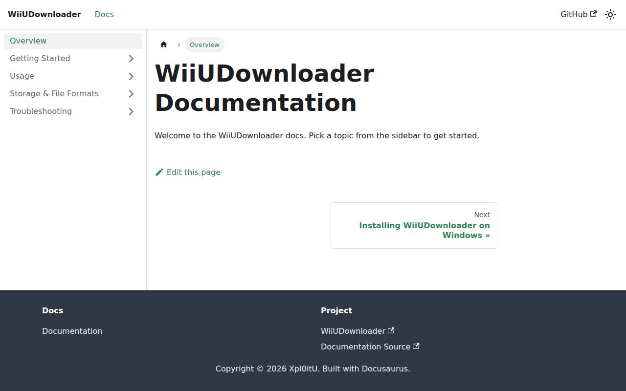 Screenshot of WiiUDownloader (xpl0itu.github.io/WiiUDownloaderDocs)