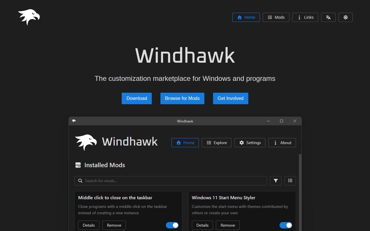 Screenshot of windhawk (windhawk.net)