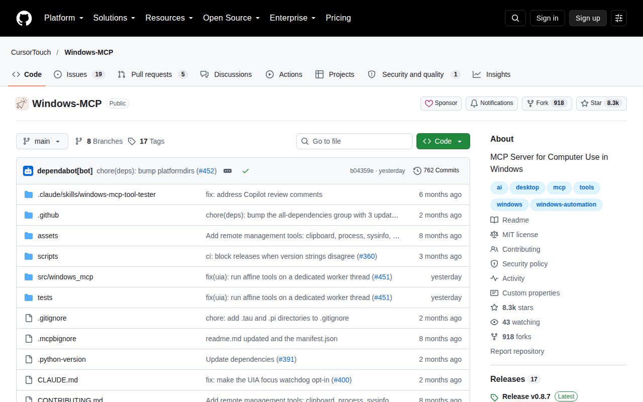 Screenshot of Windows-MCP (github.com/CursorTouch/Windows-MCP)