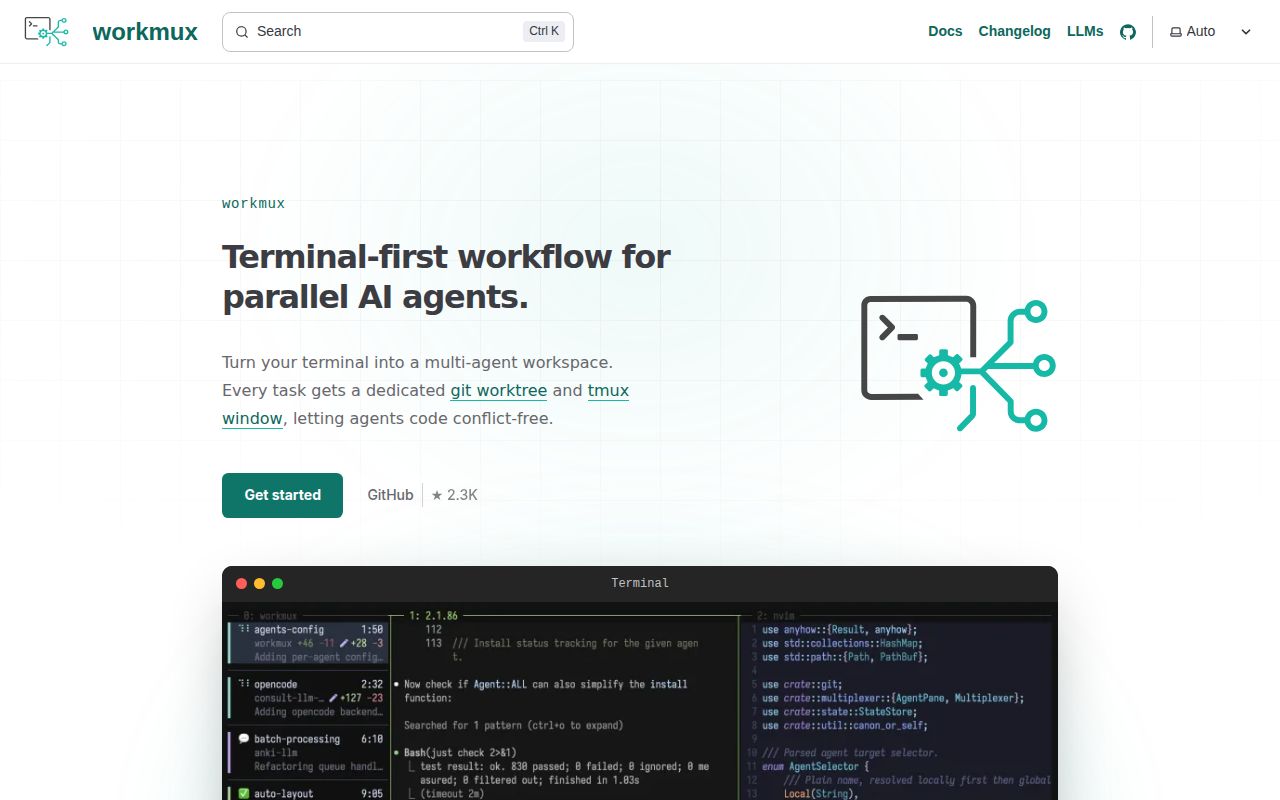 Screenshot of workmux (workmux.raine.dev)