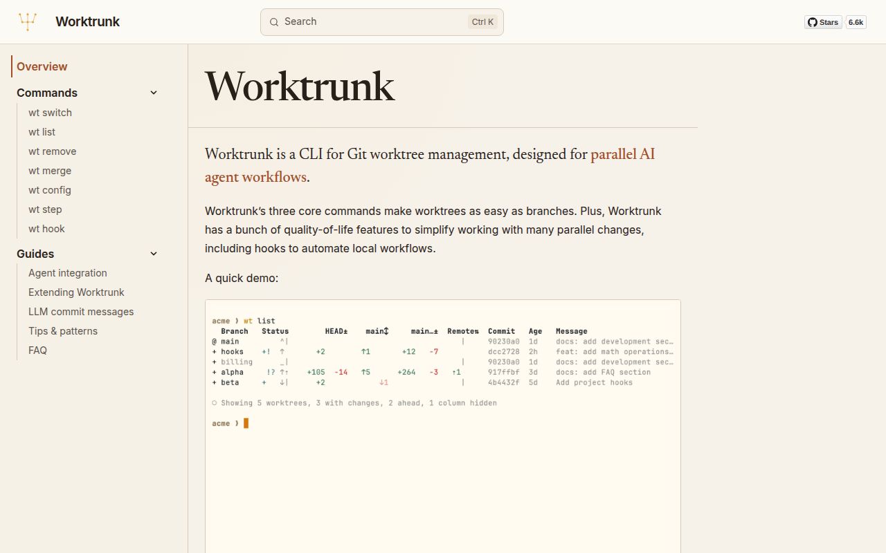 Screenshot of worktrunk (worktrunk.dev)