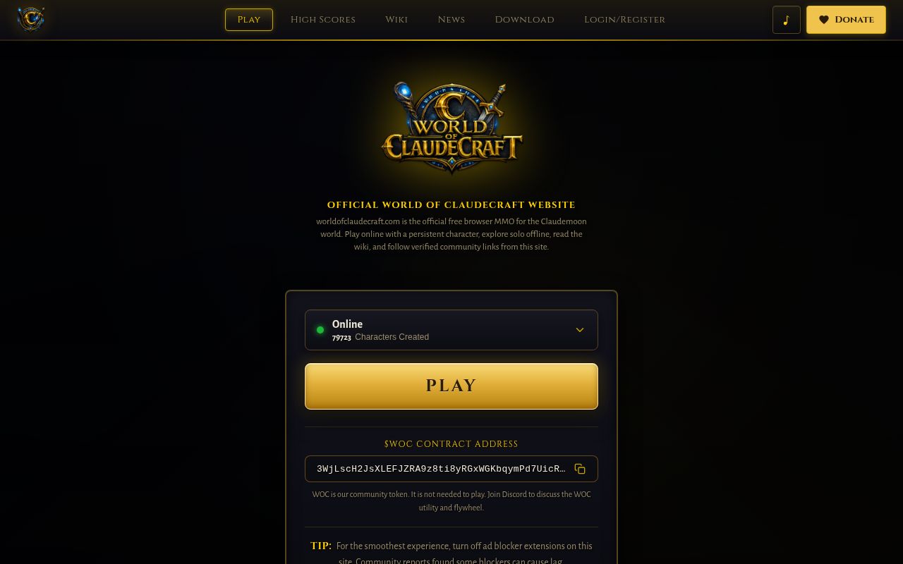Screenshot of world-of-claudecraft (worldofclaudecraft.com)