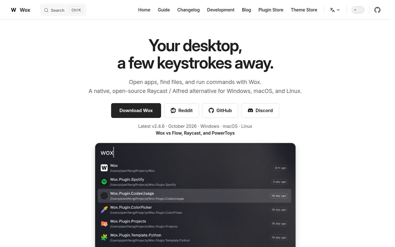 Screenshot of Wox (www.woxlauncher.com)